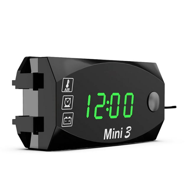 Labymos 3 in 1 Motorcycle Meter LED Digital Time Clock Thermometer Voltage Voltmeter Waterproof Battery