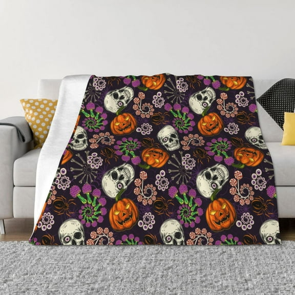 Naloa Halloween With Skull Flannel Blankets - Thick and Warm Blanket for Winter, Soft Fuzzy Plush King Blanket for All Seasons