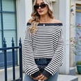 thumbnail image 4 of Womens Off the Shoulder Sweater 2025 Fall Winter Long Sleeve Striped Sweater Oversized Knitted Pullover Tops Dark Gray Blue S, 4 of 6