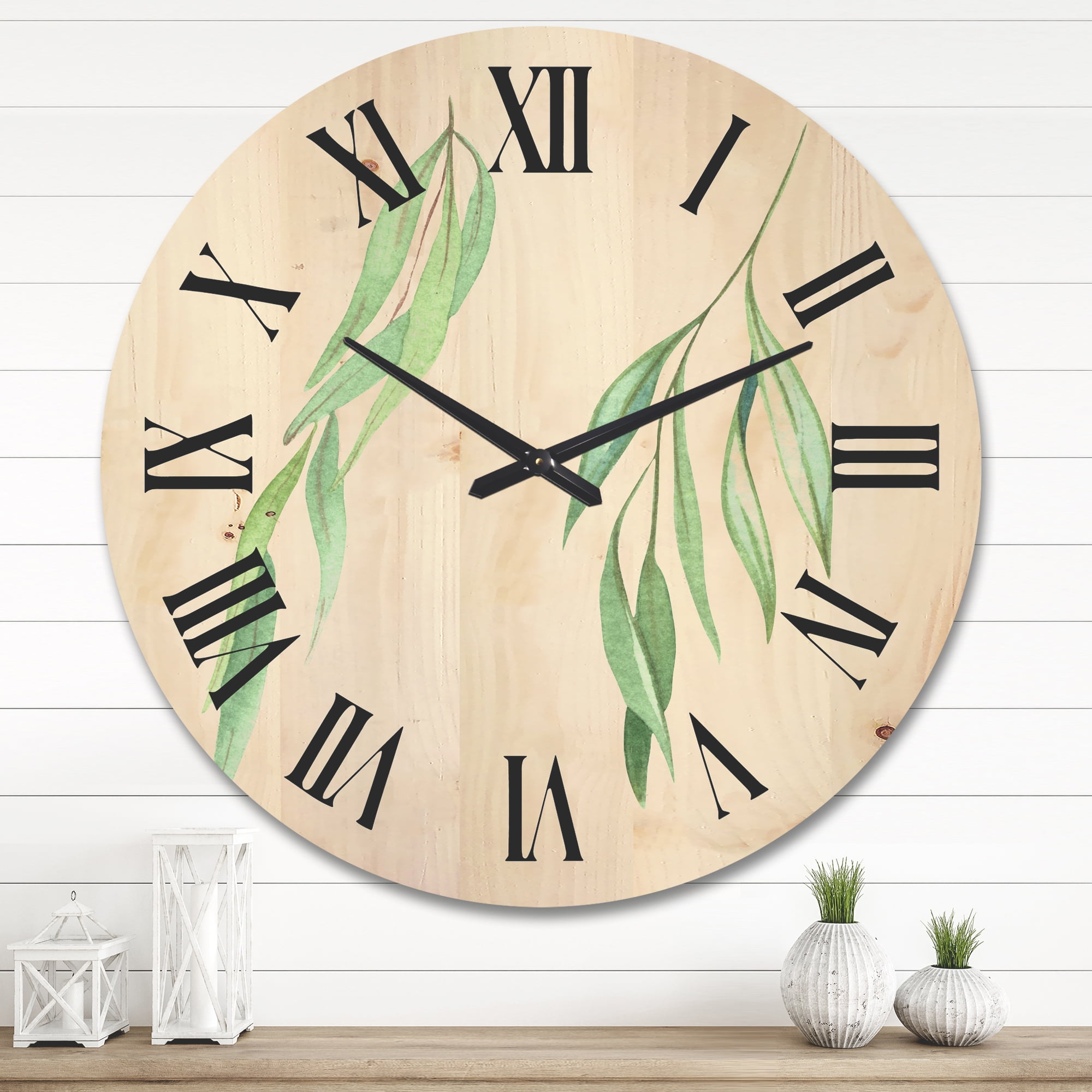 Designart 'Two Willow Branches On White' Farmhouse Wood Wall Clock