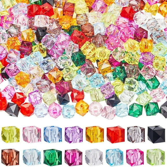 384Pcs 16 Colors Cube Crystal Beads Acrylic Square Faceted Beads Bulk 10mm Transparent Clear Bead with Hole Plastic Spacer Beads for Bracelets Necklace Earrings DIY Jewelry Making Supplies
