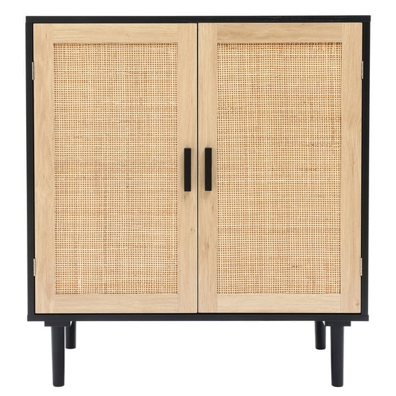 LuxenHome Black and Brown Wood 2-Door Storage Cabinet