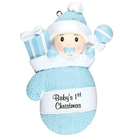 BABY BOY IN MITTEN MY FIRST CHRISTMAS TREE ORNAMENT GIFT