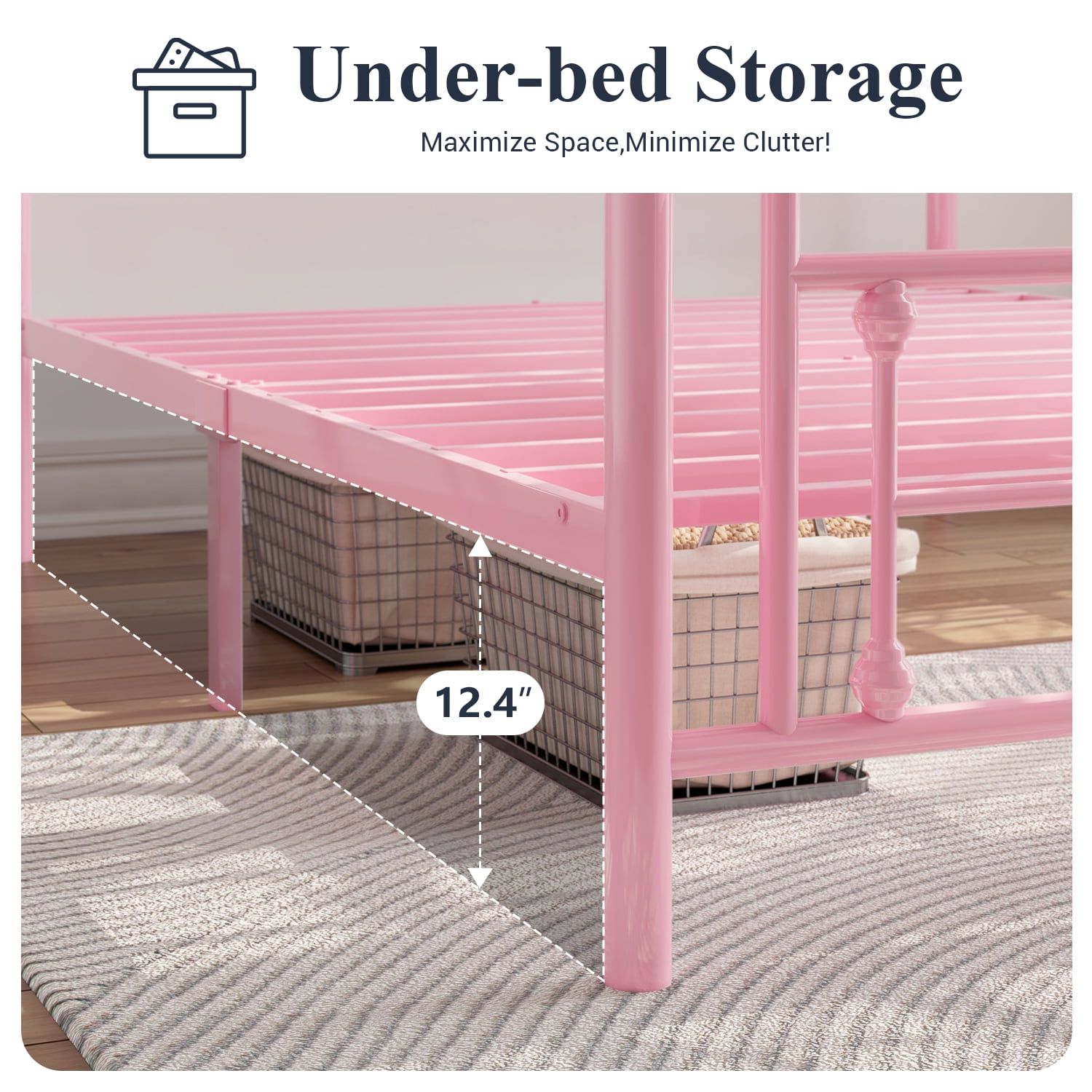 Allewie Twin Size Metal Platform Bed Frame with Victorian Vintage Headboard and Footboard, Pink