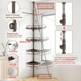 thumbnail image 6 of 32-122inch Corner Shower Caddy Tension Pole Brown, Rustproof Drill-Free Shower Shelves for Bathroom Bathtub Washbasin, Adjustable Shower Organizer with 4 Tier Patent Stable Shelves & Towel Bars, 6 of 13