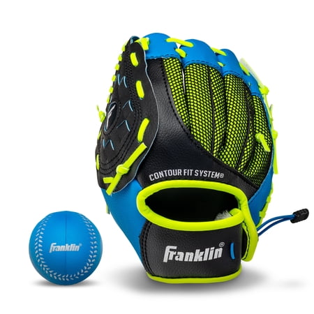 Franklin Sports Neo-Grip Kids Teeball Glove + Ball Set, 9 in, Blue, Left Hand Throw