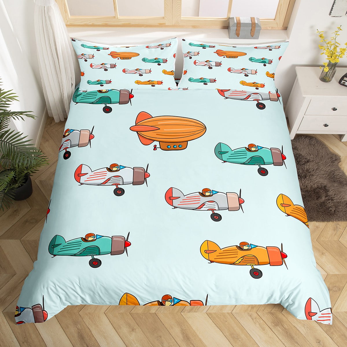 YST Cartoon Helicopter Duvet Cover for Kids Boys Girls,Child