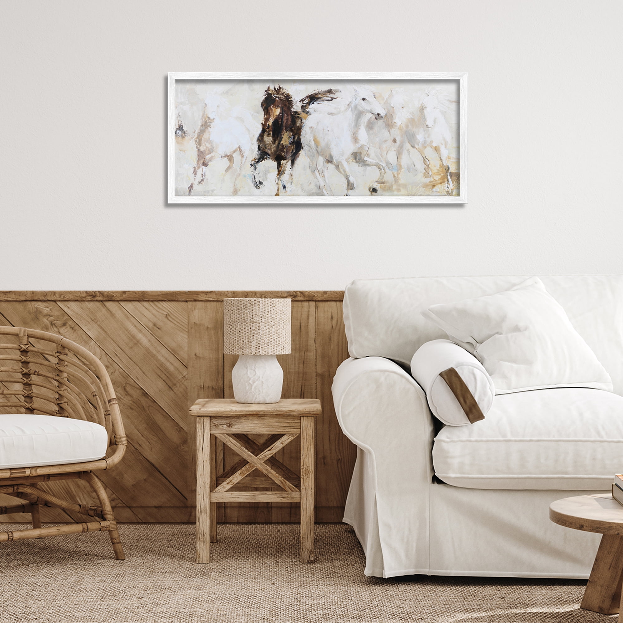 Stupell Industries Dancing Horses Abstract Scene White Framed Giclee Art, design by Lorenzo Collective