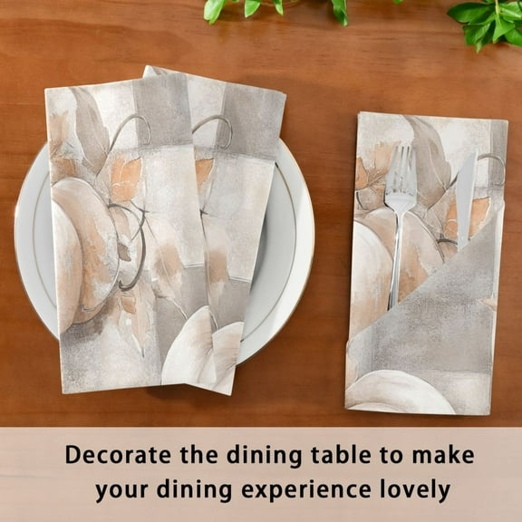 Satin Native Fab Cotton Dinner Napkin Whimsical Gray Pumpkins Reusable
