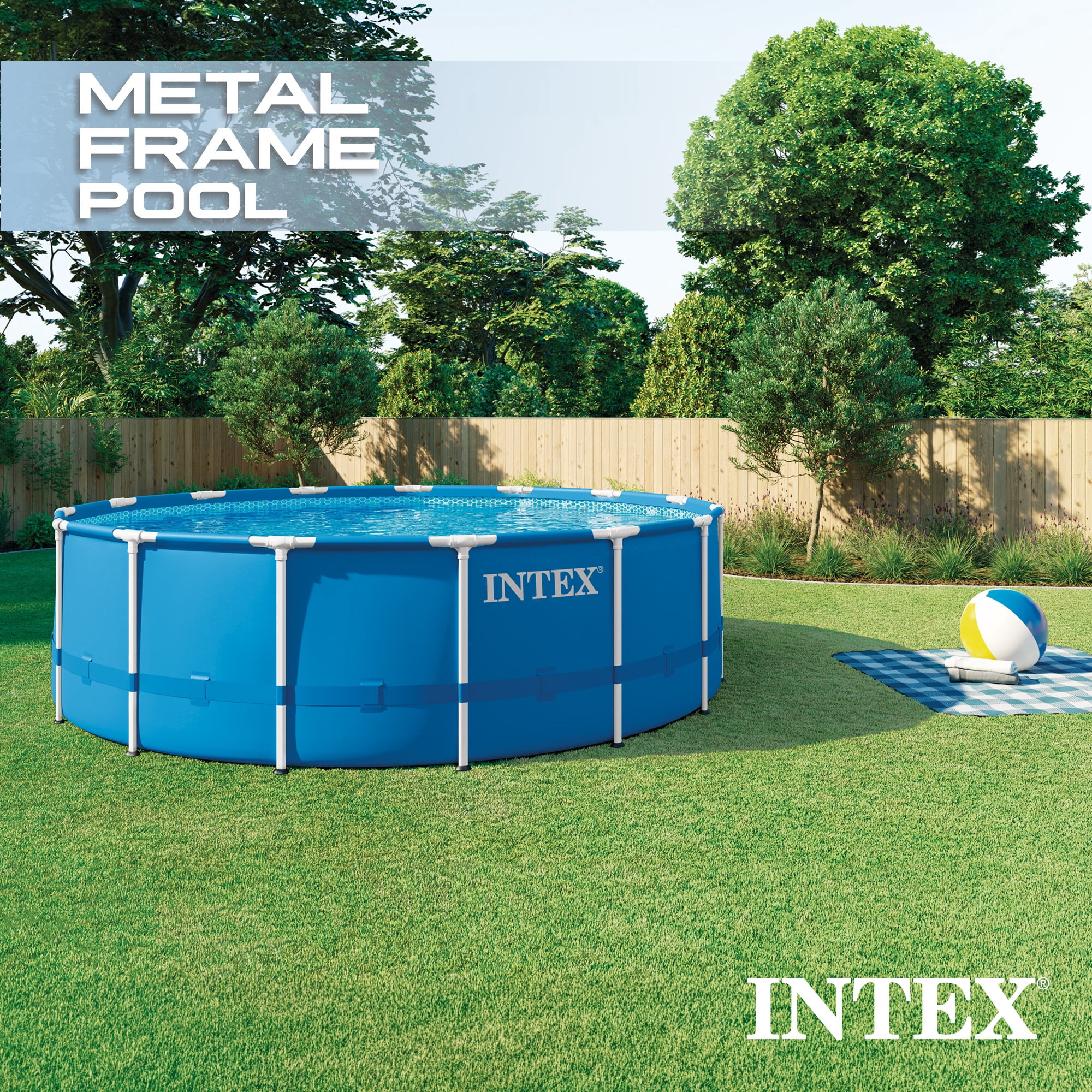 Intex Metal Frame 15' x 48" Round Above Ground Pool and Maintenance Kit