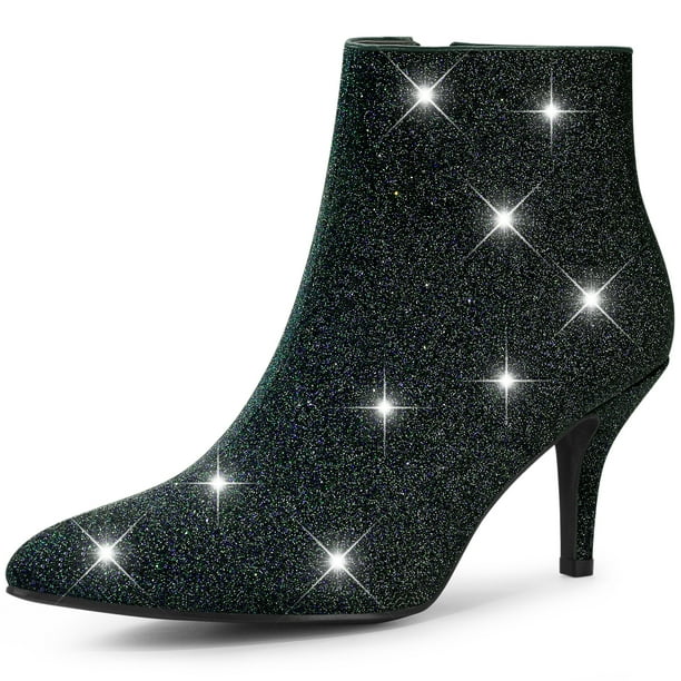 Botines Allegra K con Purpurina tacón de aguja Negro 36