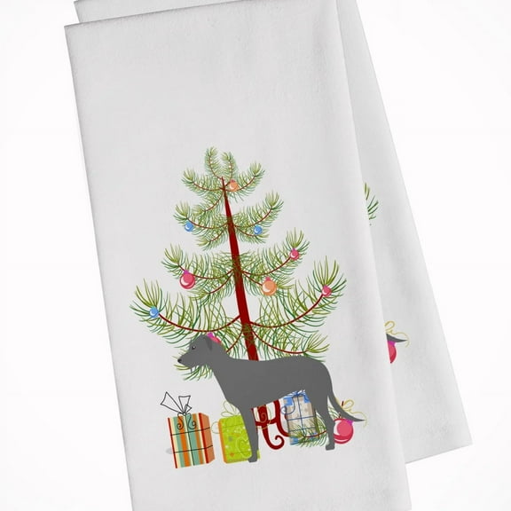 Irish Wolfhound Merry Christmas Tree White Kitchen Towel Set of 2 Dish Towels