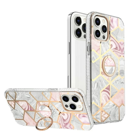 Marble Series Case for iPhone XR, Allytech TPU Rubber Silicone Protective Shockproof Case with Ring Holder Kickstand Anti-Scratch Case Cover for iPhone XR 6.1", Grid Marble