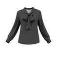 thumbnail image 5 of Lenpel Blouses for Women Dressy Long Sleeve Bow Tie Neck Curved Hem Business Casual Work Tops Loose Office Shirts(Black,X-Large), 5 of 6