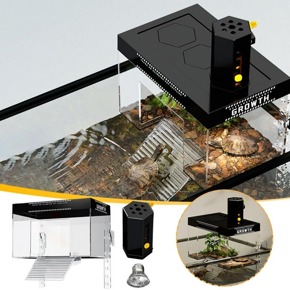 Blukids Tortoise Sunshine Warm Room, Elevated Transparent Turtle Basking Platform with Ramp & Lid, Adjustable Height, Small Turtle Habitat with Reserved Hole for Hex Basking Lamp(S)