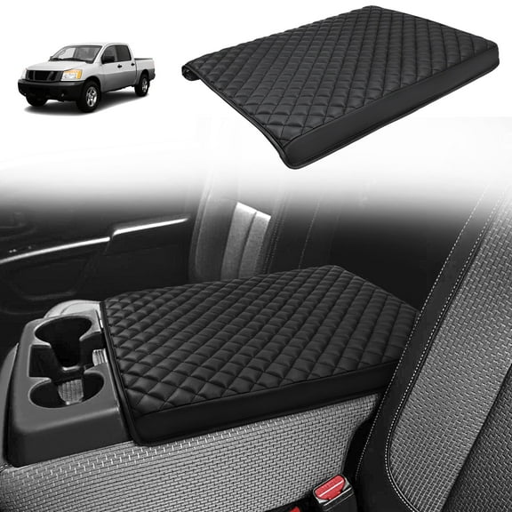 KBH Center Console Cover for Nissan Titan 2004-2024 Jump Seat, Black Leather Car Arm Rest Protector, Middle Console Cover for Nissan Titan Interior Accessories
