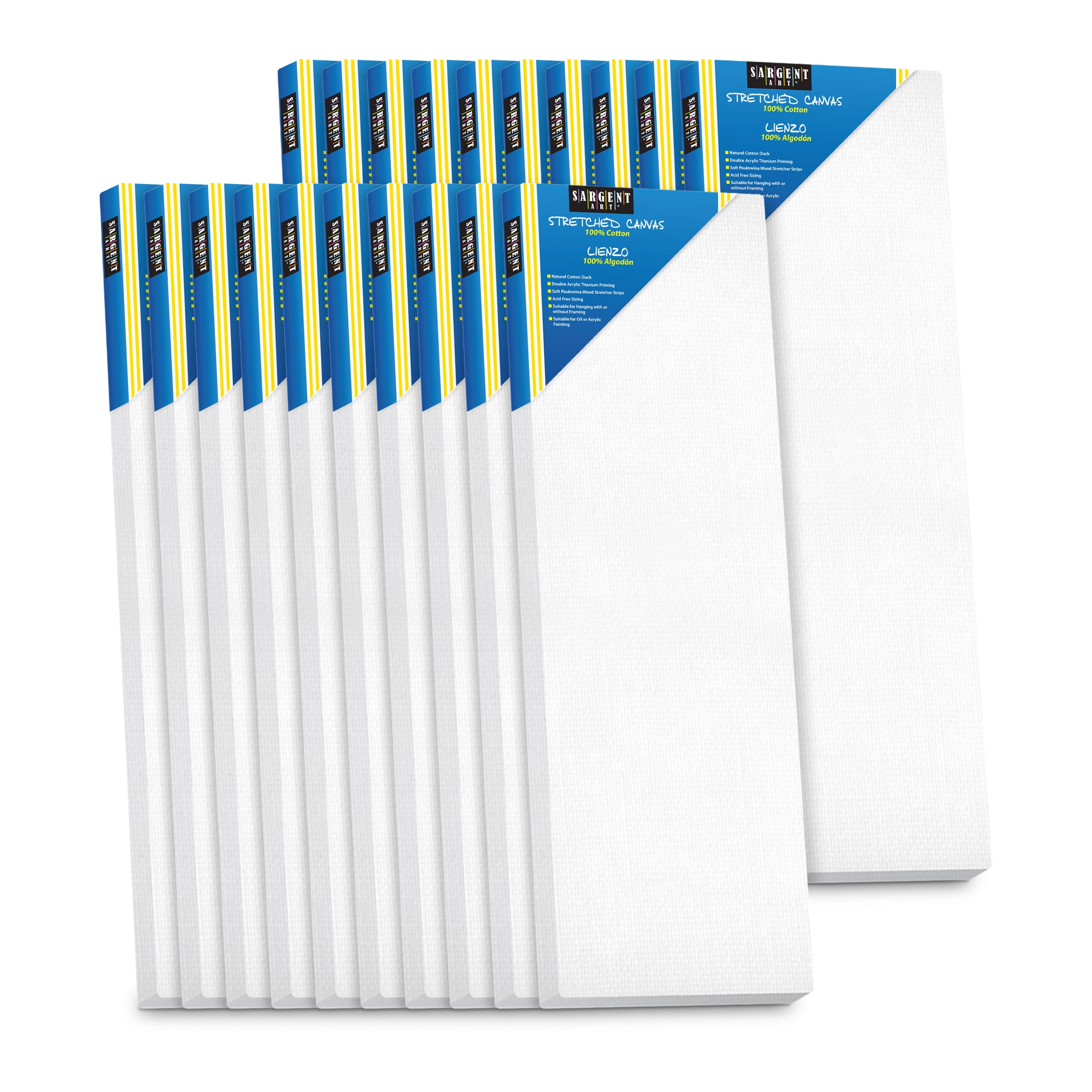 Sargent Art 10x30 Stretched Canvas Bulk Pack of 20, White, Professional