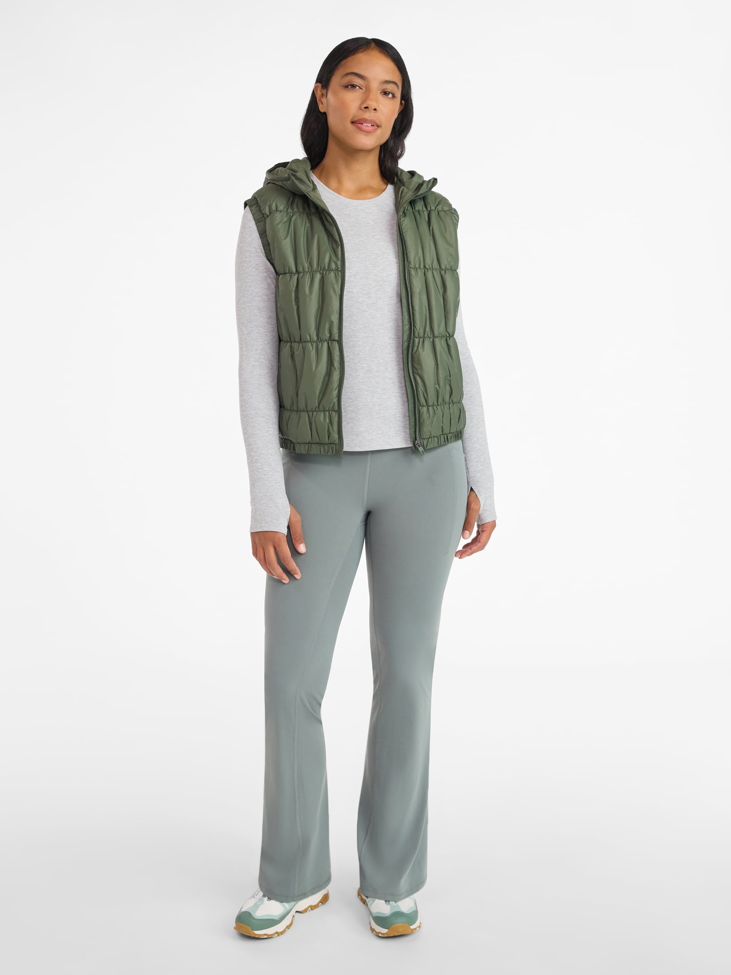 Avia Women's and Women's Plus Rib Seamed Long Sleeve Tee, Sizes XS-4X