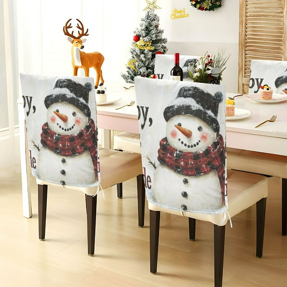 YAZAOO Chair Covers Set Home Kitchen Snowman with The Words Party Decor Seat Back Cover Protector