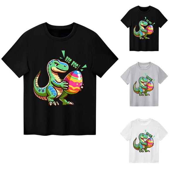 HAOTAGS Boys Easter Dinosaur Graphic T-shirt Short Sleeve Round Neck Tee Tops Casual Summer Outfits Black Size 5 Years