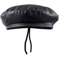 thumbnail image 2 of CoCoMangos PU Leather Beret Hat for Women, Beanie Hat Army Military Color Winter hat Adjustable, 2 of 3
