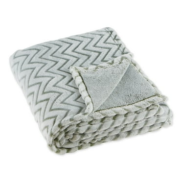 DII 60x50" Farmhouse Fabric Durable Chevron Plush Throw in Sage Green