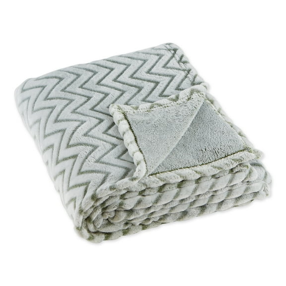 Contemporary Home Living Sage Green and White Chevron Patterned Rectangular Plush Polyester