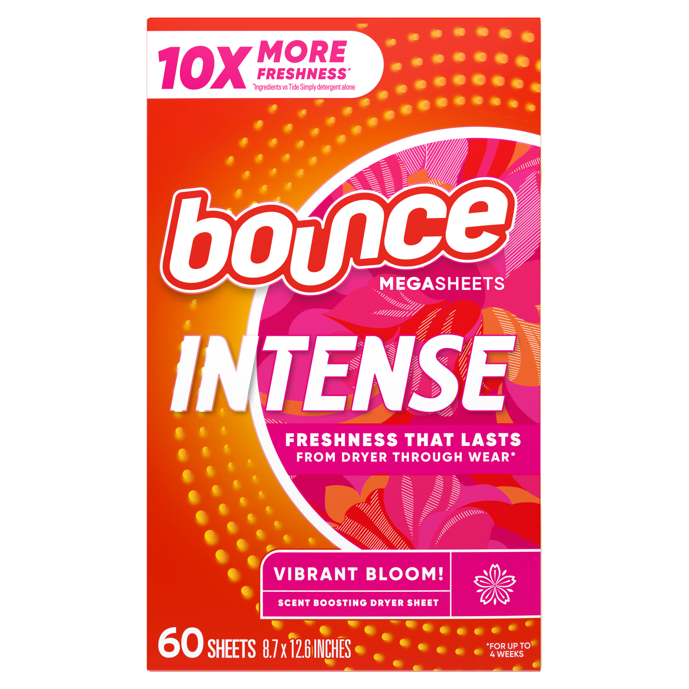 Bounce Intense Dryer Sheets, Vibrant Bloom Scent, 60 Count photo 1