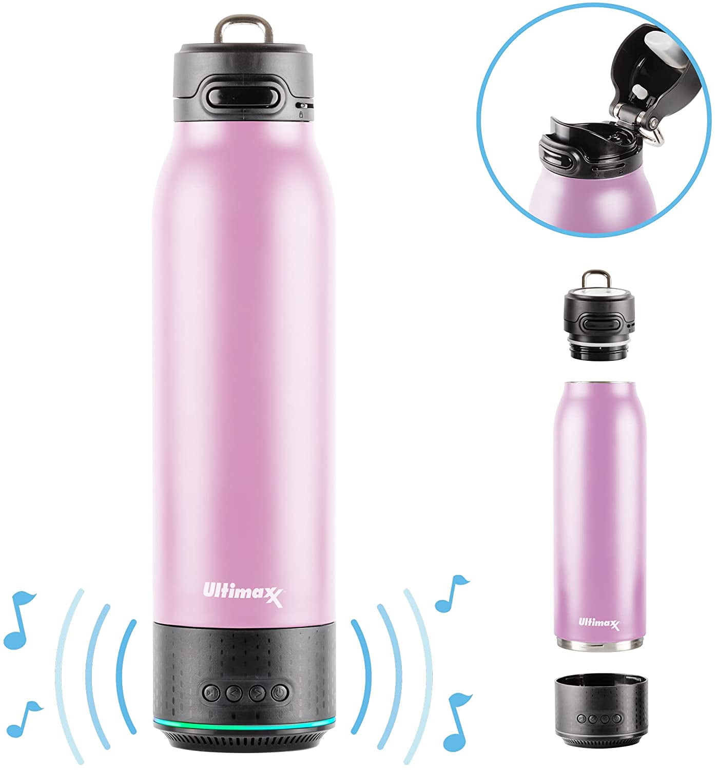 700ml/23.6 oz Convenient drinking spout and Carry Handle Lights Vacuum Insulated Premium Water Bottle with Rechargeable Bluetooth Speaker Lid Lock Steel Double Wall Design Blue 