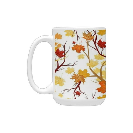 

Fall Decorations Swirling Fall Leaves Shady Season Elements Aesthetic Nature Art Image Yellow Orange Ceramic Mug (15 OZ) (Made In USA)