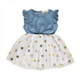 thumbnail image 1 of Qiylii Baby Girls Ruffle Sleeveless Dress, Denim Splice Polka Dot Dress, Summer Toddler Princess Tutu Dress, 1 of 5