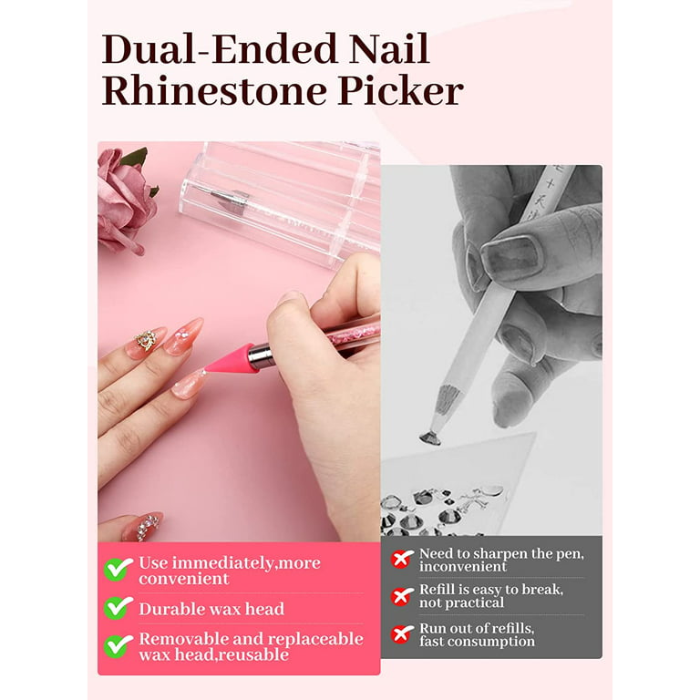 Dual Heads Rhinestone Gem Picking Crystal Point Drill Pen Wax Pencil Picker  Tool