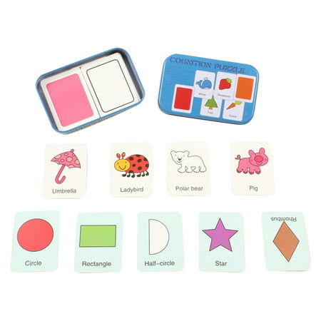 Flash Card Jigsaw Puzzle with Storage Box Shape Animal Fruit Alphabet Cognition Intelligence Early Educational Toy for Infant Toddler Kids 1,2,3,4 Years Old 32pcs shape (Best Fruits For 1 Year Old Baby)