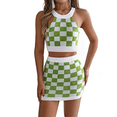 thumbnail image 1 of Conjuntos de Dos Piezas para Mujer: Top Corto con Cuello Halter y Minifalda, Conjuntos de Crochet de Verano Verde M, 1 of 10