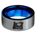 thumbnail image 2 of Tungsten Oregon The Beaver State Love Heart Band Ring 8mm Men Women Comfort Fit Blue Flat Cut Brushed Gray Polished, 2 of 4