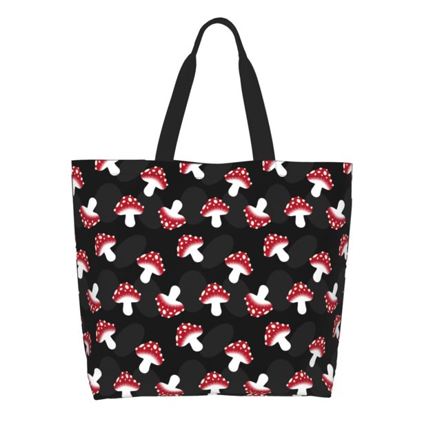 Fotbe Cartoon Mushroom Bolsa Tote Estética de Lona con Estampado para Mujer - Bolsa Reutilizable de Hombro Casual para Vacaciones, Compras, Trabajo y Gimnasio
