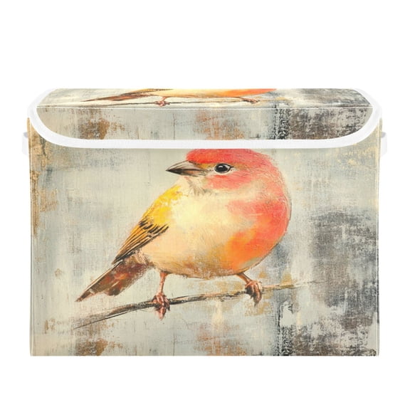 Storage Box With Lid 16.5x12.6x11.8In Foldable Stacked Household Storage Box Orange Painting Bird