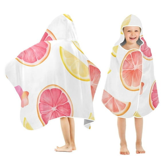 Yayeee Kids Hooded Towels Toddler Soft Absorbent Beach Bathing Wrap 50" x 23.5", White Grapefruit Slices