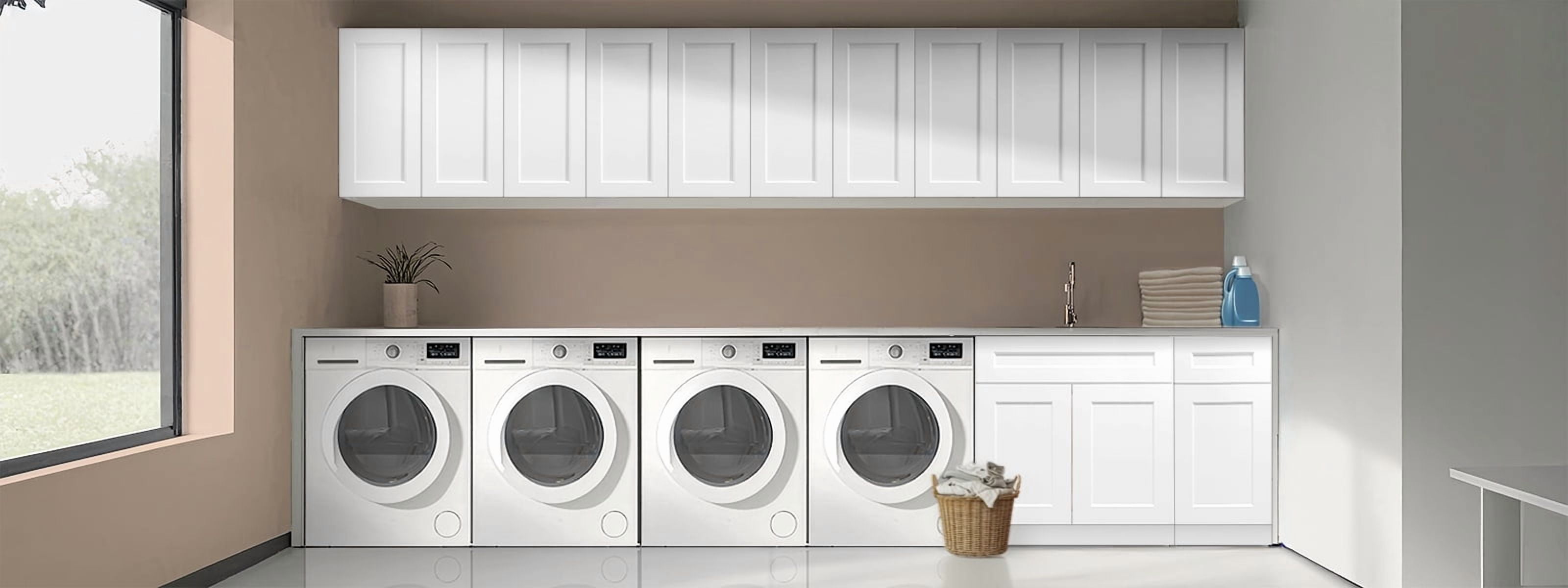 White Solid Wood Double Door Wall Cabinet 2 Doors and 2 Shelves for Kitchen Storage, Bathroom Storage, Laundry,Adjustable Shelves Ready to Assemble(24"W×12"D×30"H)