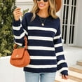 thumbnail image 3 of Fesfesfes Women's Fall Winter Blouses Comfy Knitted Striped Long Sleeve Crew Neck Pullover Tops Fashion Loose Contrast Color Sweater(Blue#2,XL), 3 of 8