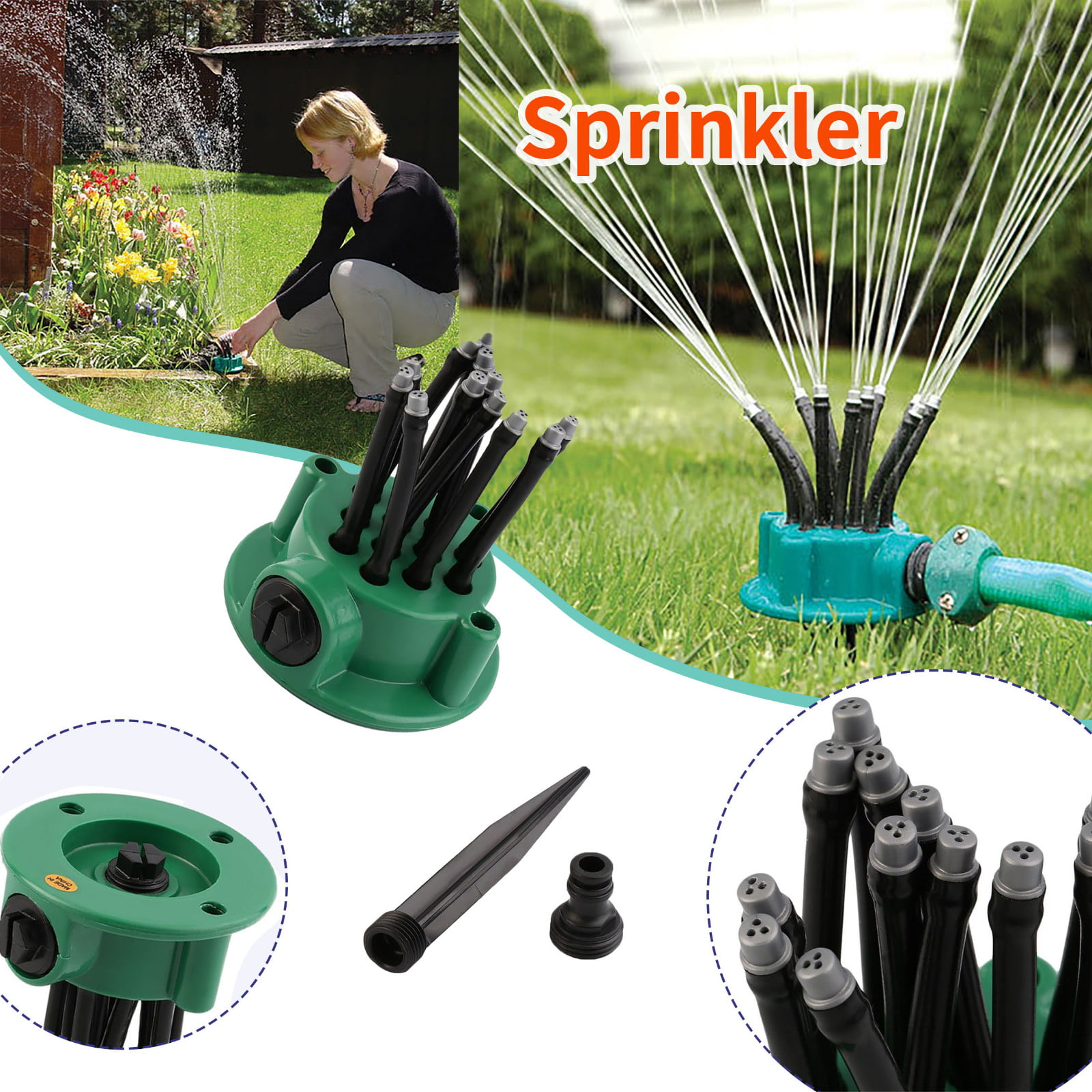 360° Lawn Sprinklers Automatic Watering Sprayer System Noodlehead Garden Yard US 