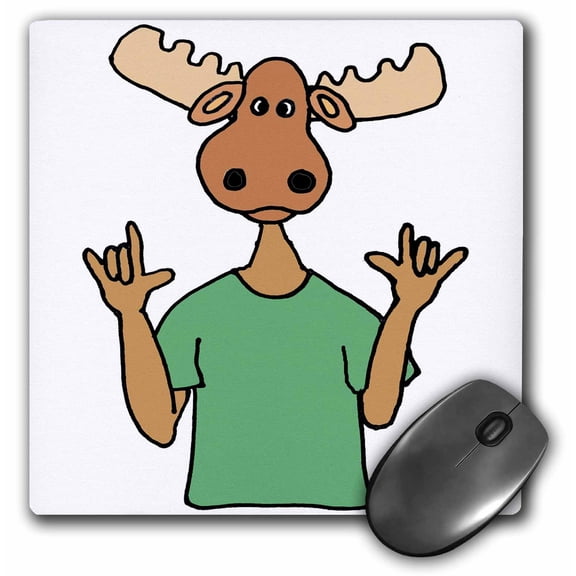 3dRose, Funny Cute Moose Signing I Love You Sign Language Cartoon, MousePad