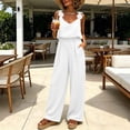 thumbnail image 5 of Gamviast Women's Jumpsuit V Neck Sleeveless Wide Leg Romper with Pockets Lightweight Loose Fit Casual Vacation Resort Travel Party Evening Outfits White M, 5 of 7