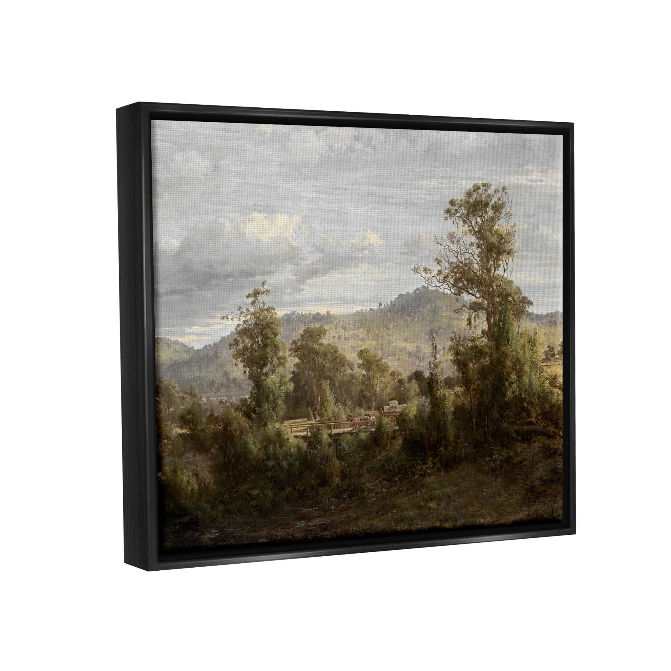 Classic Nature Woodland View Landscape Painting Jet Black Framed Art Print Wall Art