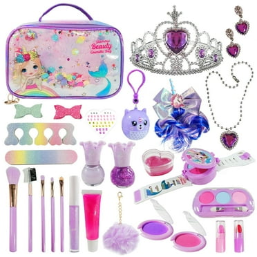 Rirool Washable Kids Makeup Set - Safe Makeup Kit for Girls, Pretend Play Makeup Toys for Toddlers, Ideal Princess Christmas Birthday Gifts for 3-10 Year Olds