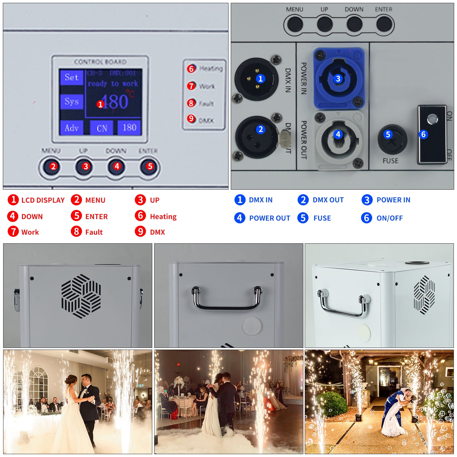 750W Cold Spark Machine DMX Firework Machine LCD Screen for Wedding Stage Party DJ Disco