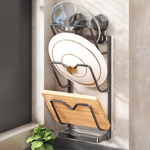 TIMIFIS Aluminum Nonstick Micro Pressure Cooker Kitchen Punch Free Double Suction Cup Pot Lid Storage Rack Stainless Steel Cutting Board Multifunctional Storage Rack Kitchen Gadgets