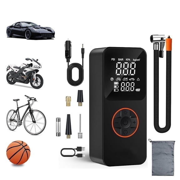 Bwrethay Tire Inflator Portable Air Compressor, 150 PSI Air Pump for Car Tires with Pressure Gauge, LED Light and Auto Shut-Off, Cordless Pump with Dual Power Supply for Cars, Bikes, Balls
