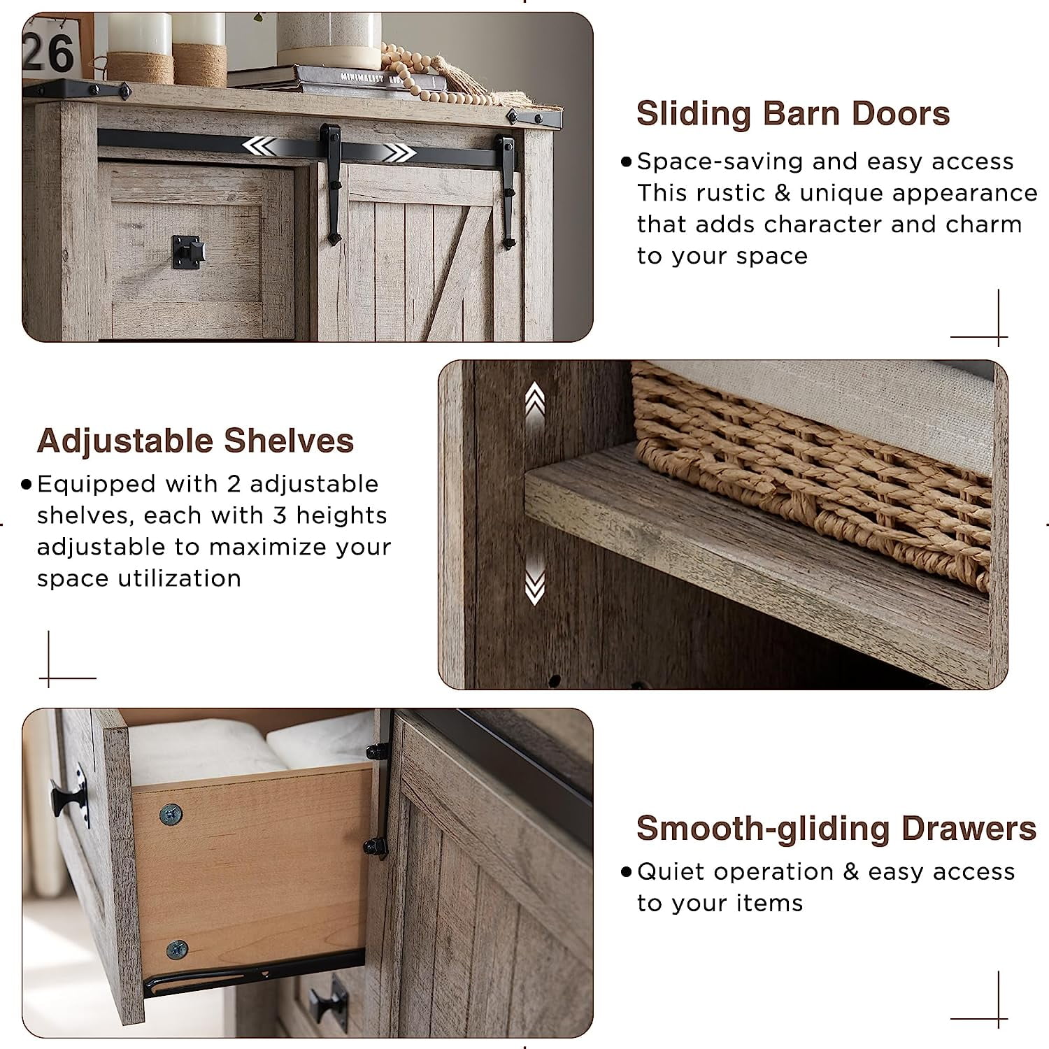 OKD Modern Farmhouse 5-Drawer Dresser with Barn Door, Adjustable Storage Cabinet for Bedroom Living Room, Light Rustic Oak