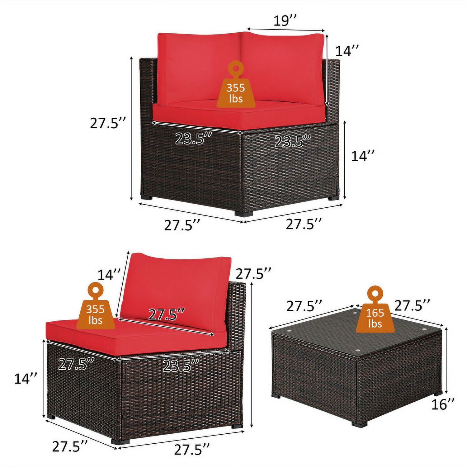Aimee Lii 6 Pieces Patio Furniture Sofa Set with Cushions for Outdoor, Outdoor Patio Set, Red